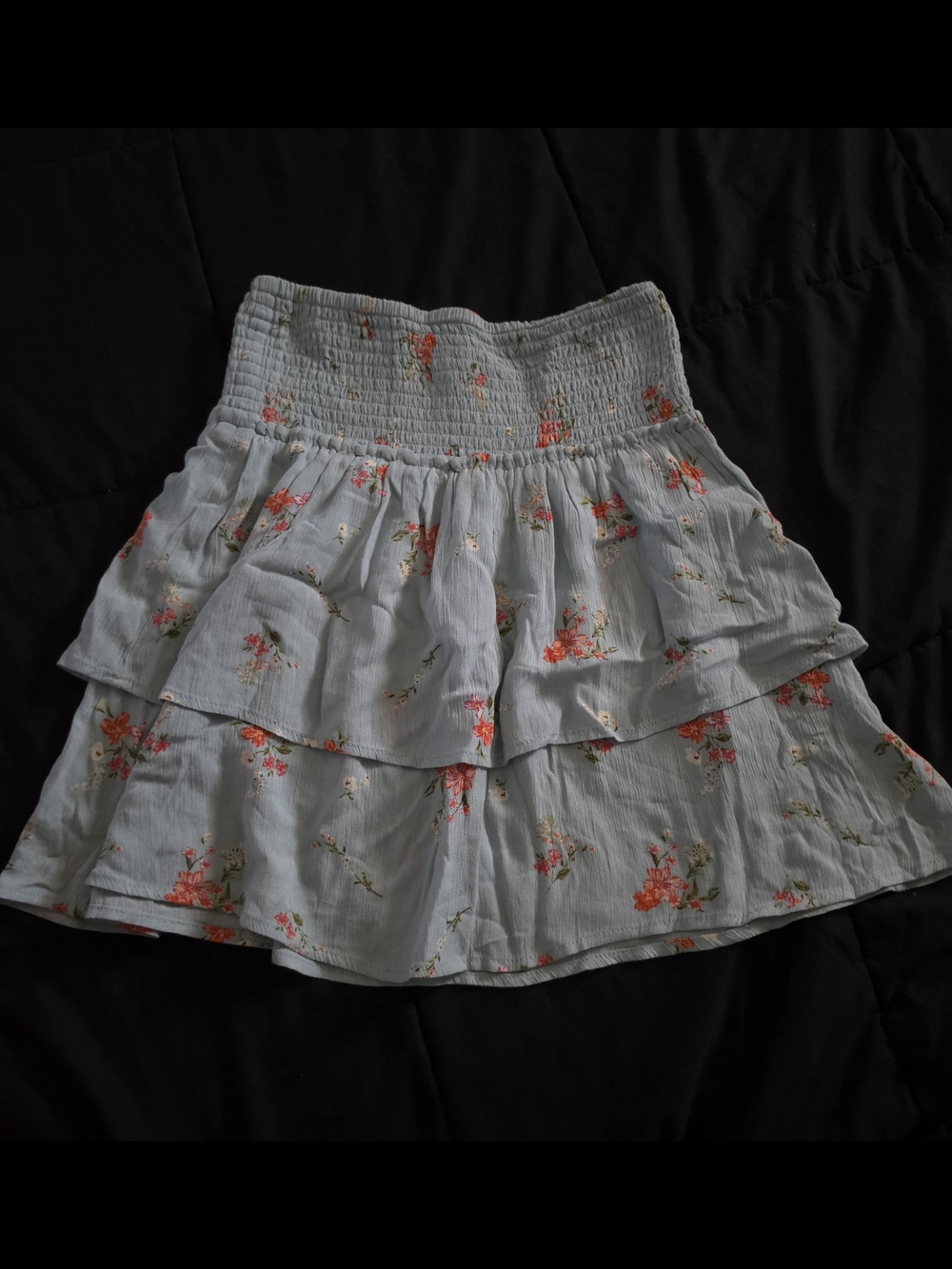 Gypsy & Jade Light Blue Tiered Floral Smocked Mini Skirt